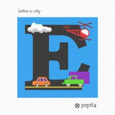 Letter E City Needlepoint Kit or Canvas