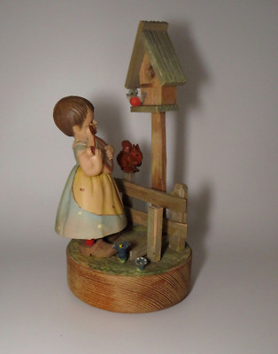 Vintage Anri Girl Playing The Lyre Music Box Alle Vogel SInd Schon Da