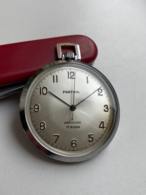 RARE VINTAGE POCKET WATCH WORKING PRATINA 17 RUBIS ANTICHOC CAL FE