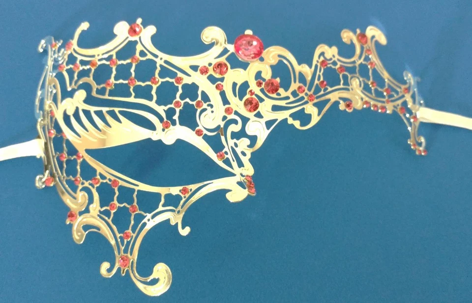 Masquerade Eye Face Mask Venetian Filigree Lace Renaissance Costume Silver Pink - Image 4 of 4