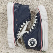PF Flyers Hi Top Sneakers Women's Size 5.5, Navy Blue Leather, Lace Up Shoes.