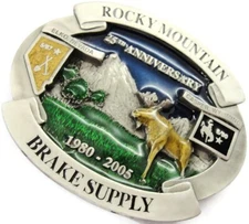 2005 25th Anniv Belt Buckle Rocky Mountain Brake Supply Moose Elko NV Casper WY