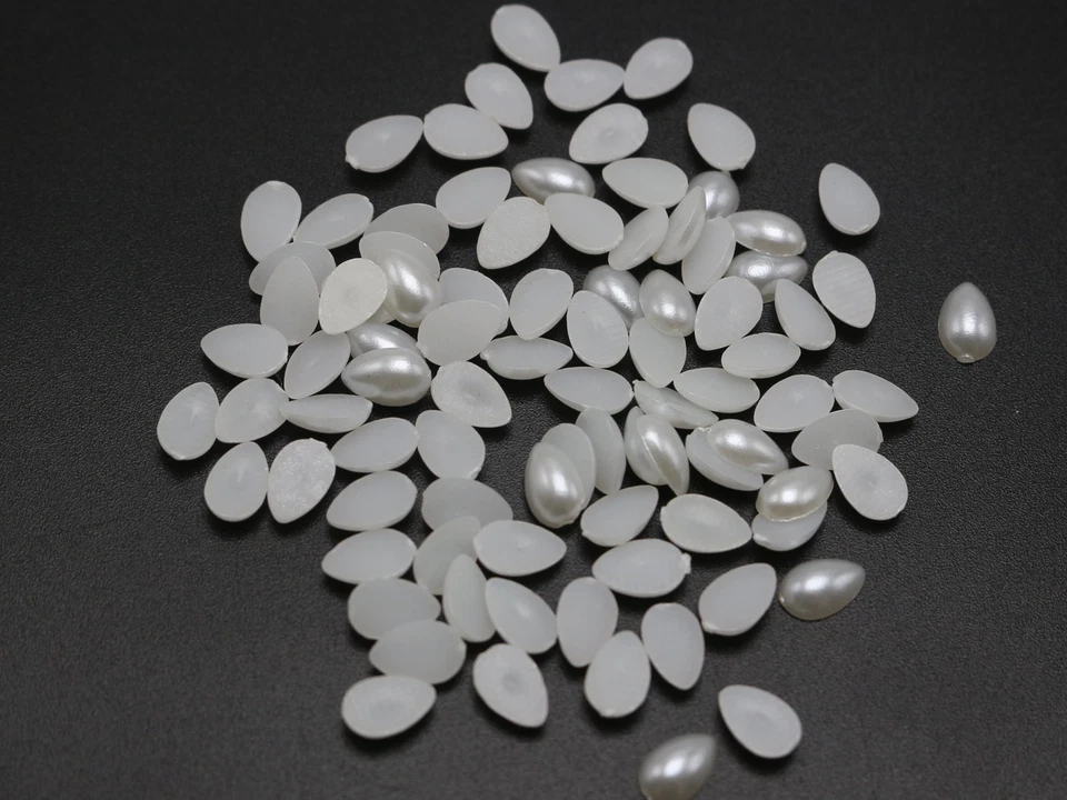 1000 White TearDrop Half Pearl Bead Flat Back Gem 4X6mm Scrapbook Flatback Beads - Image 4 of 4