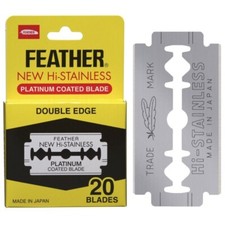 20 FEATHER Hi-Stainless Platinum Coated Double Edge Razor Blades Free USA Ship