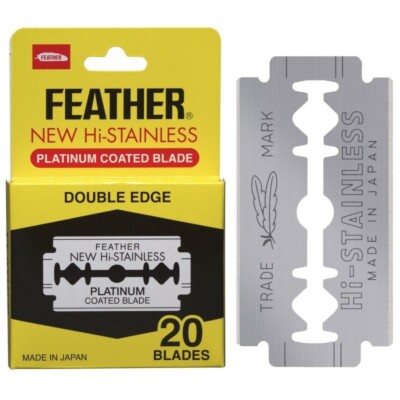 20 FEATHER Hi-Stainless Platinum Coated Double Edge Razor Blades [Free USA Ship]