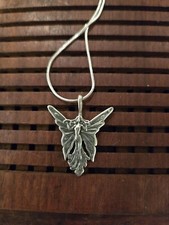 Vintage Sterling silver Art Nouveau revival butterfly fairy pendant 18” necklace