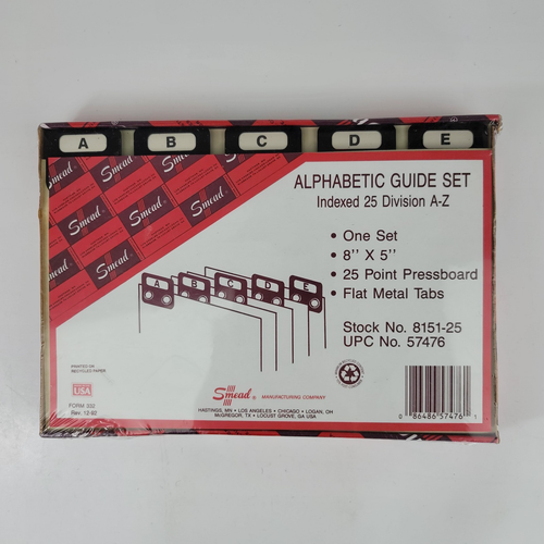 Smead Alphabetic Pressboard Guide Set Flat Metal Tab 8x5 Indexed 25 Division A-Z - Picture 3 of 13