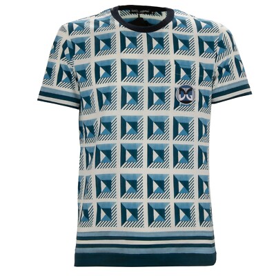 DOLCE & GABBANA DG Logo Gio Ponti Design Cotton T-Shirt Pocket Blue White 