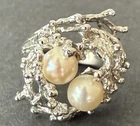 VINTAGE MCM JOSEPH ESPOSITO ESPO Sterling Silver 2 PEARLS BIRDS NEST RING Size 7