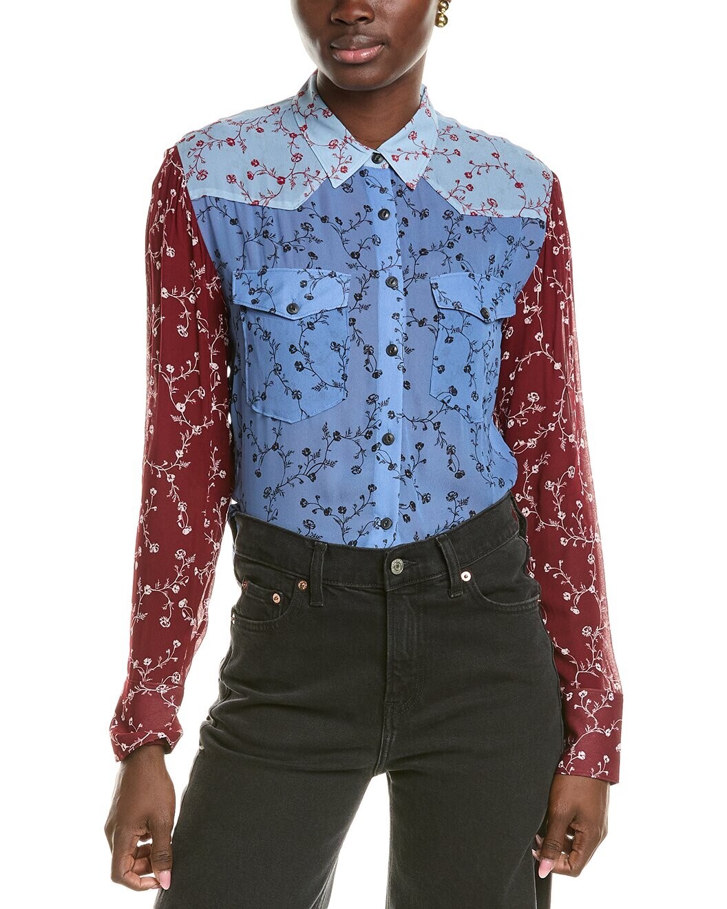 Rag & Bone Wyatt Patchwork Button Up Floral Blous… - image 17