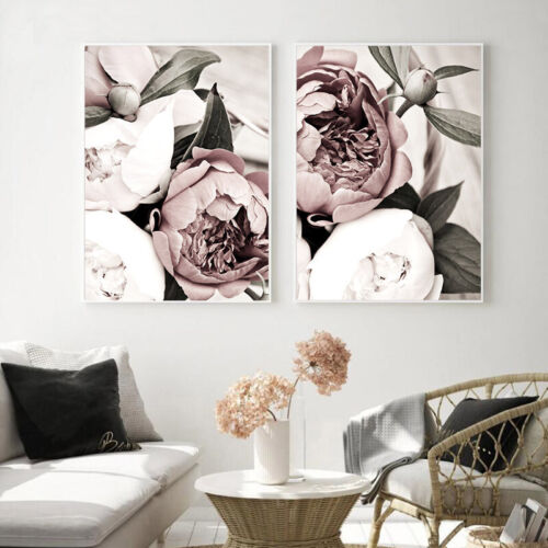 Pink White Flower Leaf Canvas Poster Botanical Wall Art Floral Print Home Decor - Picture 1 of 8