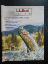 1997 L.L.Bean Fly Fishing catalog Rainbow Trout hitting fly art Women's products
