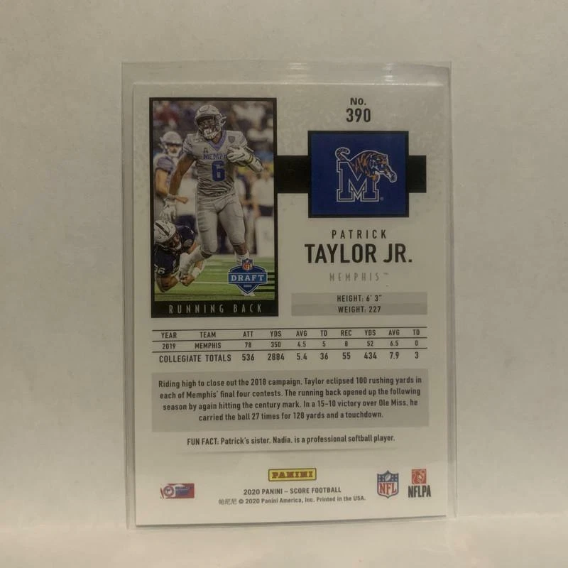 #390 Patrick Taylor Jr. Rookie Memphis 2020 Score Football Card LS - Image 2 of 2