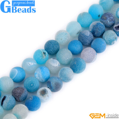 Natural Geode Druzy Agate Quartz Gemstone Round Beads For Jewelry Making  15
