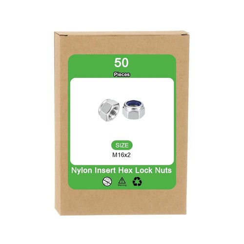 Self-Locking Nylon Insert Hex Nuts - 50 Pcs M16x2, Rust and Corrosion Resistant - Picture 9 of 10