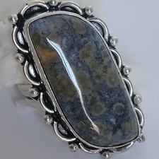 Handmade Sterling Silver Ocean Jasper Ring, Size 8.75 Boho Natural Stone Jewelry