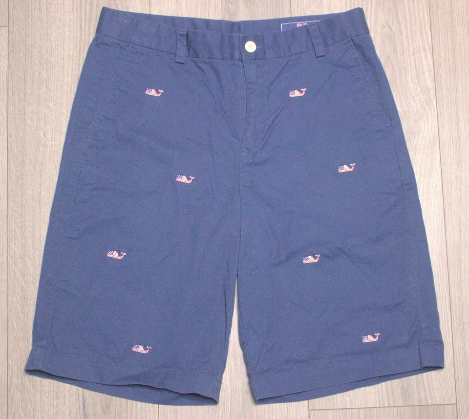 Vineyard Vines Boy's Club Shorts Dark Blue American Flag Whale Size 18 YXL - Image 3 of 4