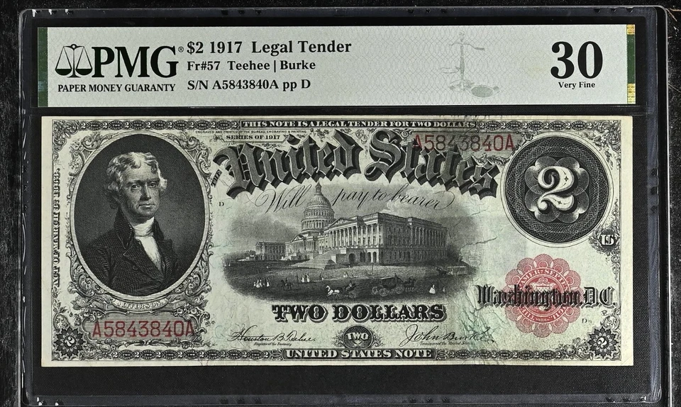 PMG30 1917 $2 "BRACELET" US LEGAL TENDER NOTE 3840A - Image 2 of 3