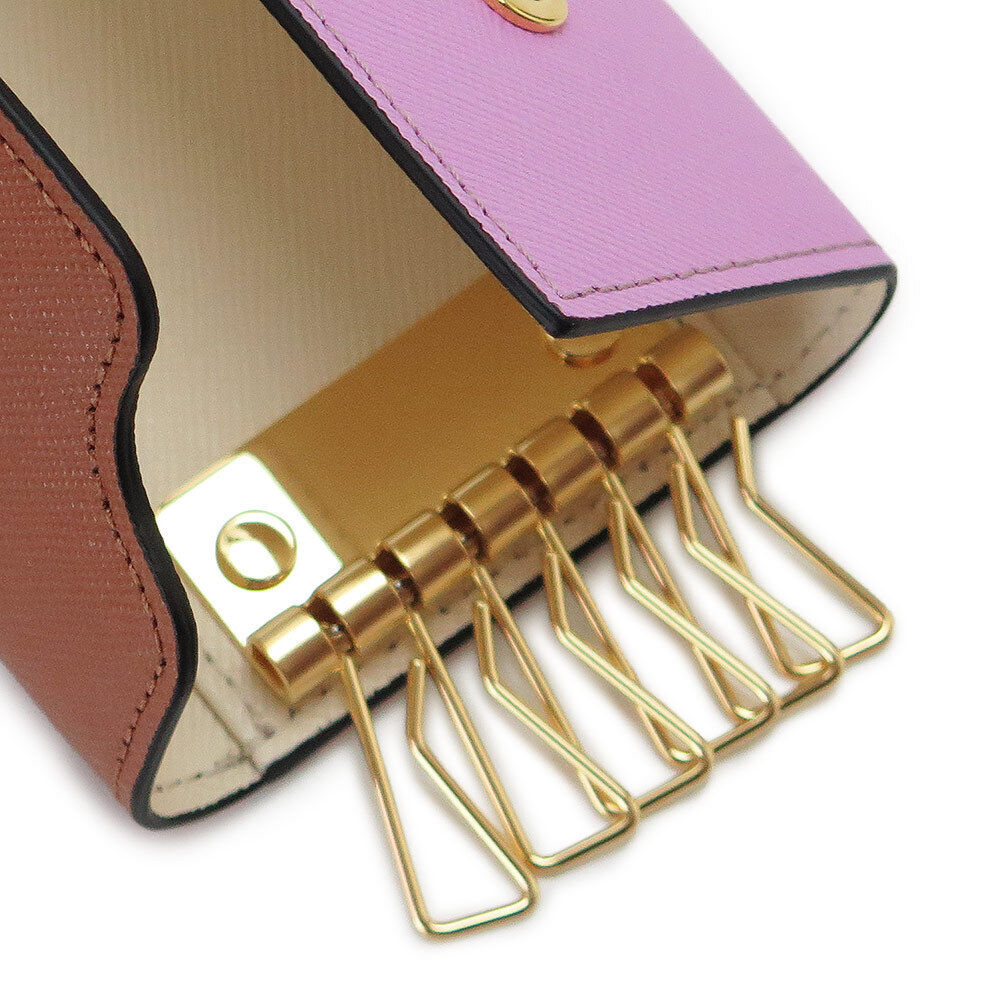 MARNI Key Case Key Hook Saffiano Mocha Pink Candy Shell MARNI Key Case Key Hook Saffiano Mocha Pink Candy Shell