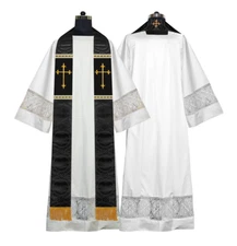 Liturgical Black Clergy Stole with Spiritual Cross Motif | Embroidery Vestment