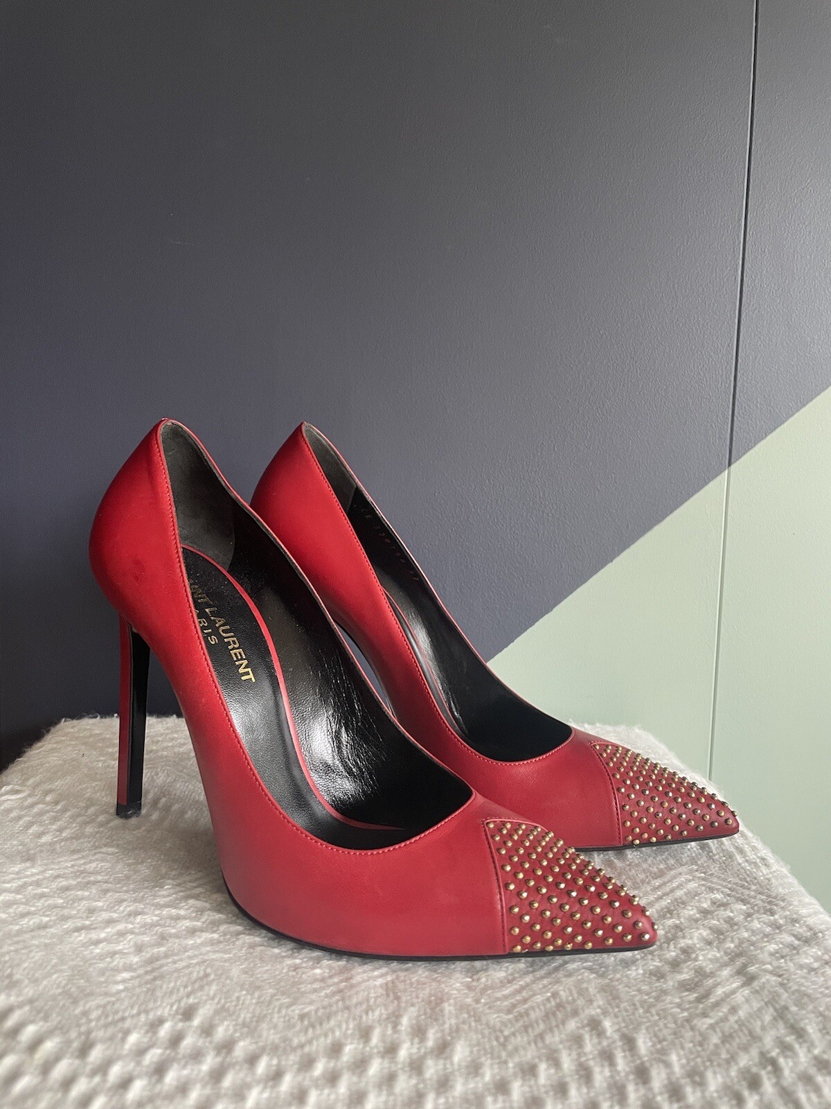 YSL Saint Laurent Seta Rouge punta a spillo punta rossa e oro taglia 37 $795 nuovo