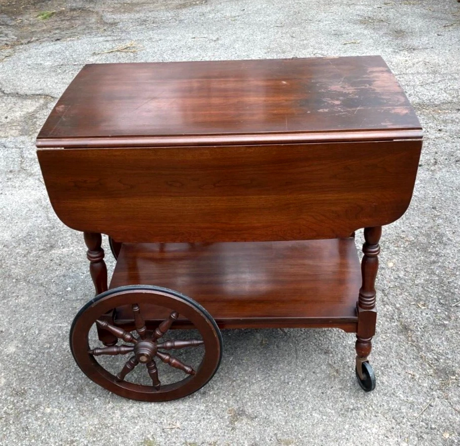 ANTIGUO CARRITO DE SERVIR BARRA DE TÉ HOJA CAÍDA MADERA ACABADO NOGAL VINTAGE - ¡RARO!! Foto 4 de 4