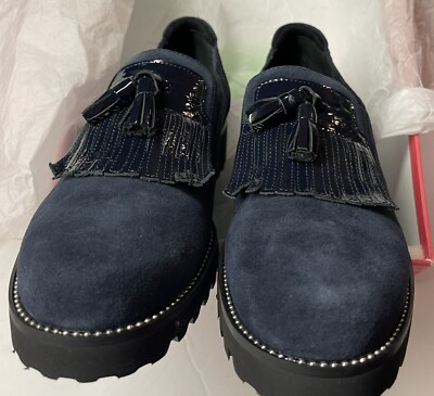 Van Eli Blue and Navy Studded Tassel Slip-On Loafers VANELi Blue Leather Suede Tassel Driver | Mercari main image 4
