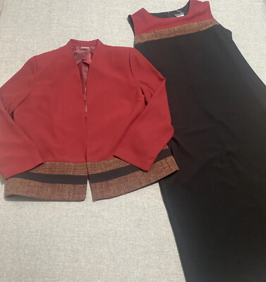 Bahari Women s 14 Dress Suit Blazer Color Block black Red Shift Midi R1