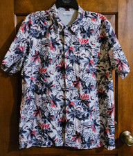 Columbia PFG Shirt Mens Medium Blue Palm Tree Hawaiian Style Print Button Up