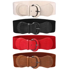 Women's Fashion Wide Elastic Waist Belt Leather Stretch Cinch Dress Waistband
