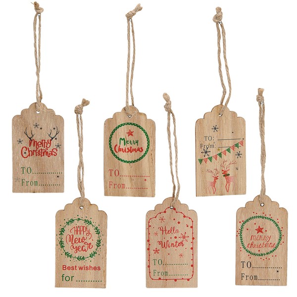 GeschenkanhäNger Set Merry Christmas Aus Holz Braun 6StüCk Weihnachten Geschenke-image