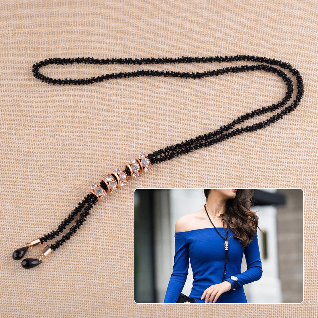 Crystal black on sale beads chain