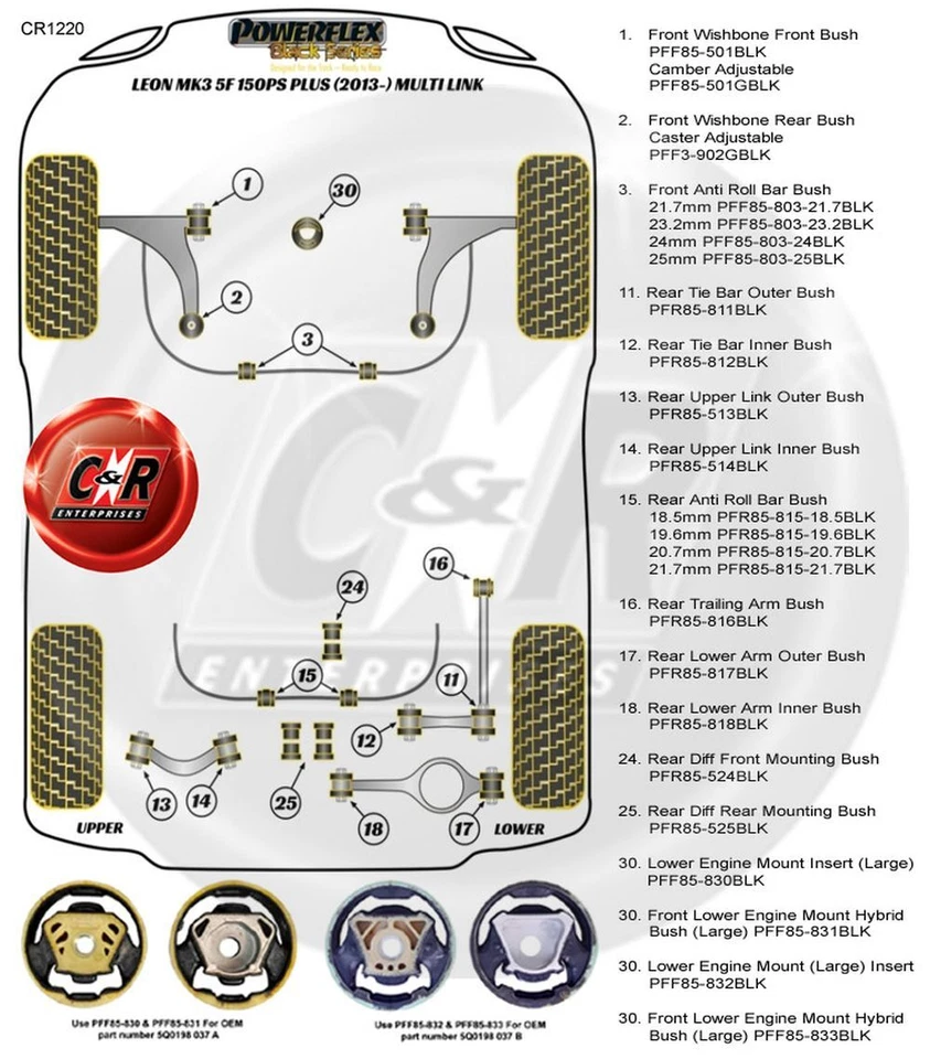 Powerflex Black RR Tiebar En Cojinetes Para Seat Leon 3 13on Múltiple Enlace - Imagen 2 de 4