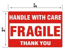 25 FRAGILE Handle with Care 2 x 3 in Stickers