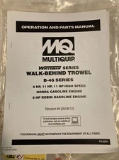 Multiquip Whiteman Series B46 Trowel Operation And Parts  Manual B-46 Series