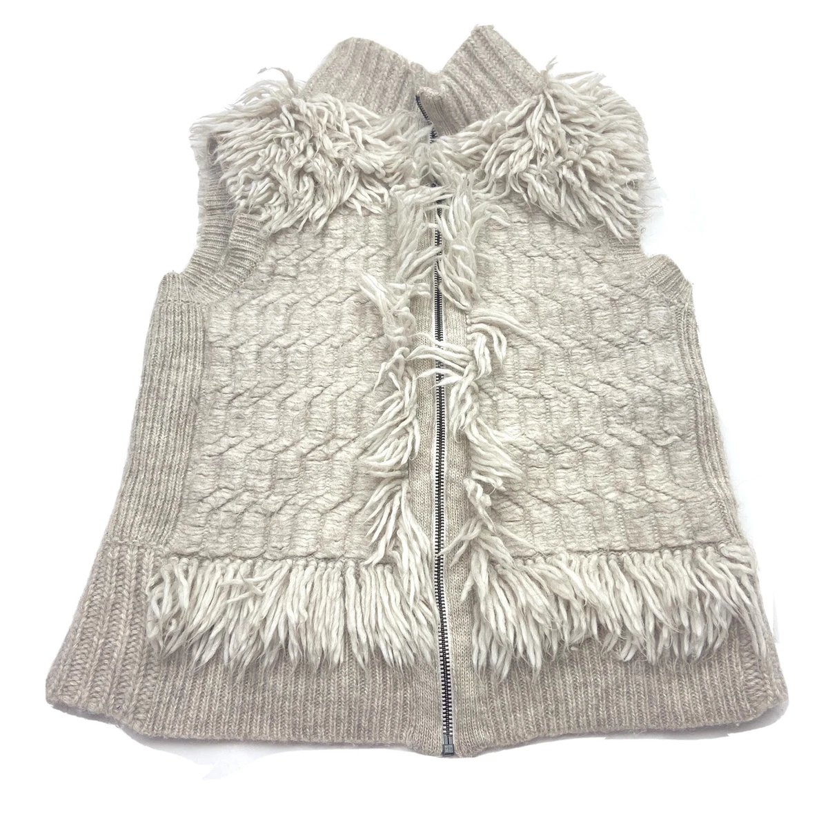 Country Road Womens Small Vest Beige Tan Fringe Alpaca Mohair