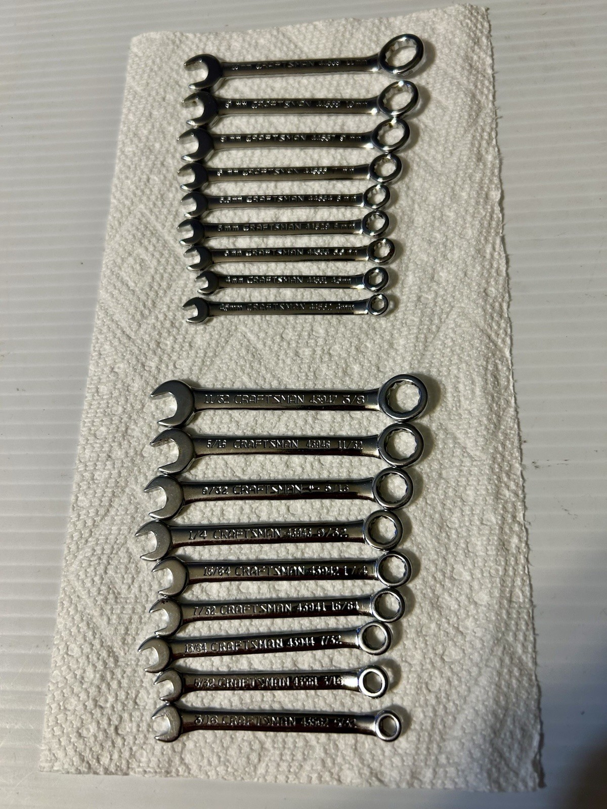 Craftsman Chrome Midget Combo Wrench Set 9 Metric & 9 Standard Made in U.S.A.