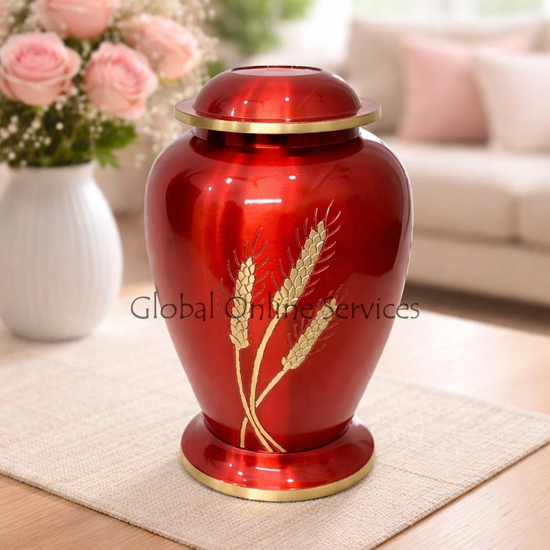 Urna funeraria per ceneri umane adulte, grande commemorativa funebre realizzata a mano con sorprendente design blu (alluminio, 25,4 cm di altezza x 12,7 cm di larghezza