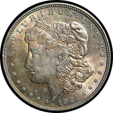 1921 Morgan Dollar Cool Toning AU/BU