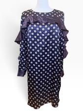 Banana Republic 100% Silk Foulard Ruffle Shift Dress Navy Size 4