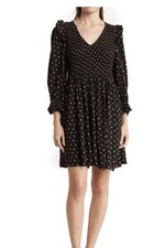 Women’s Madewell Lucie V Neck Smocked Mini Dress black & gold Dots Extra Small