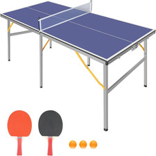 DOUBLE FISH 6ft Mid-Size Blue Foldable Portable Ping Pong Table Indoor Outdoor G