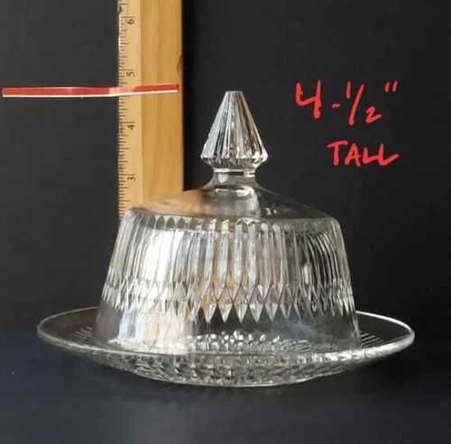 Vintage 1940s Jeannette Glass Anniversary Clear Covered Butter Dish Excellent