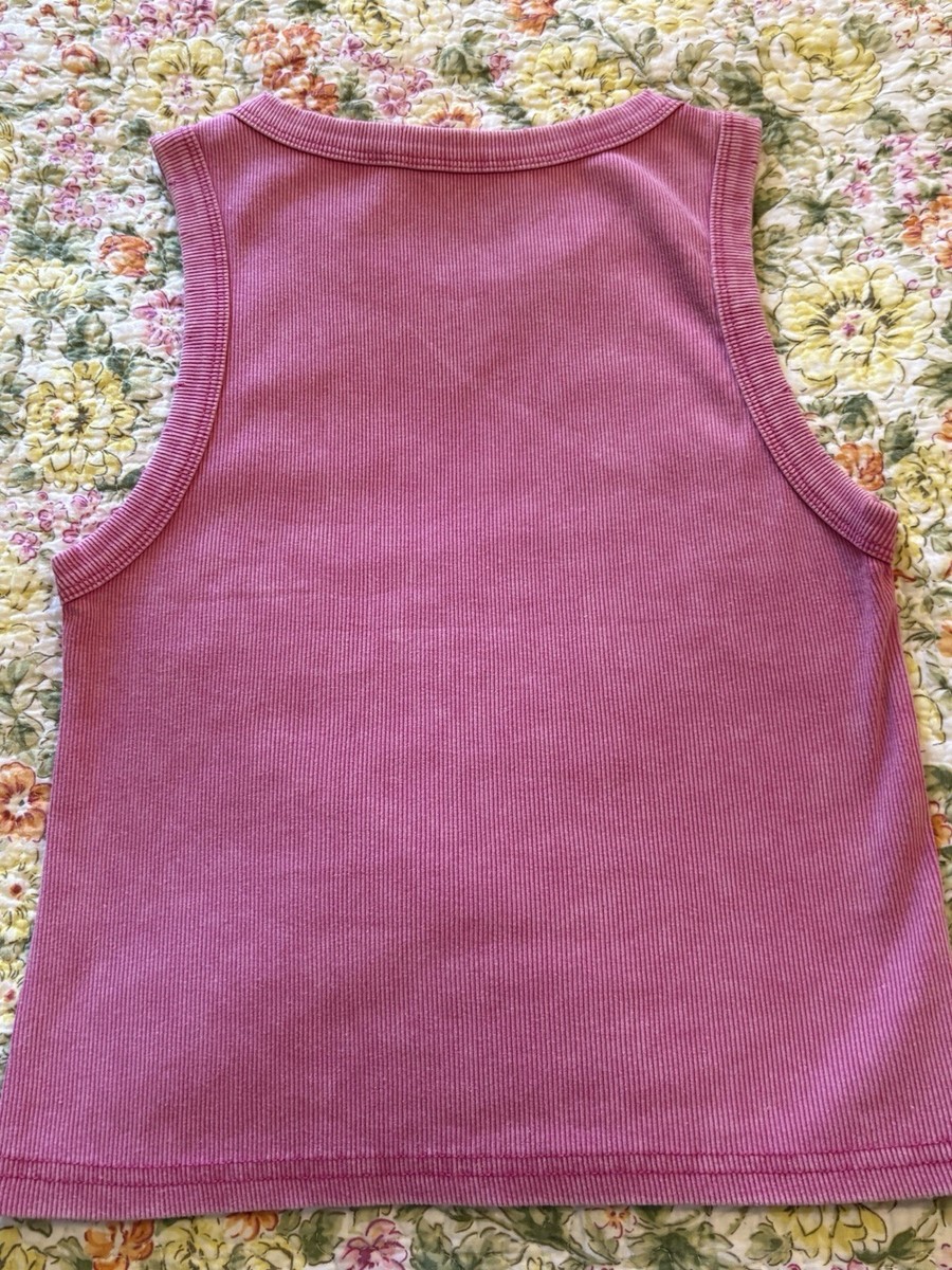 Prada Milano Pink Ribbed Tank Top Iconic Triangle Logo Distressed