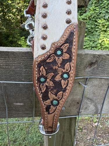 Genuine Leather White Hair On Cowhide Overlay Western Wither Strap - Picture 3 of 6