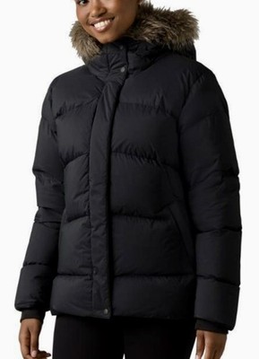 PRANA Kromata Black Hooded Faux Fur Trim Down Jacket Coat NEW Womens M 8 10