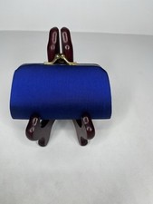 Vintage Evening Hand Bag Clutch Kiss Clasp Satin Make Up Lipstick Cosmetic Blue
