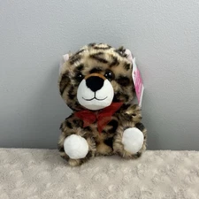 Walmart Jungle Leopard Plush Stuffed Animal Toy Red Bow Tan Black Spots