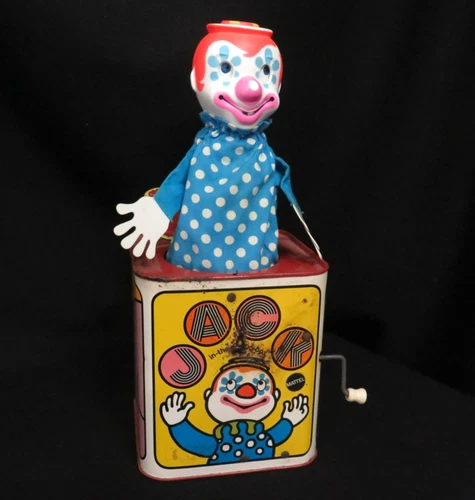 1968 Vintage Mattel Inc. Tin Plate Jack In The Box Toy Wind Up Original Tin Toy