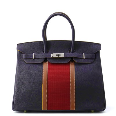 HERMES Birkin Club Size 35 Fjord Leather/Barenia Leather/Ottoman Blue Indigo...